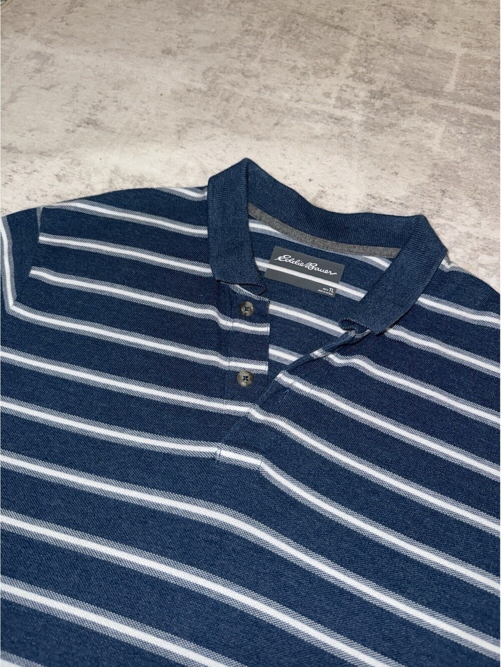 Eddie Bauer Mens Large Tall Polo Shirt Blue White Striped Short Sleeve L Tall